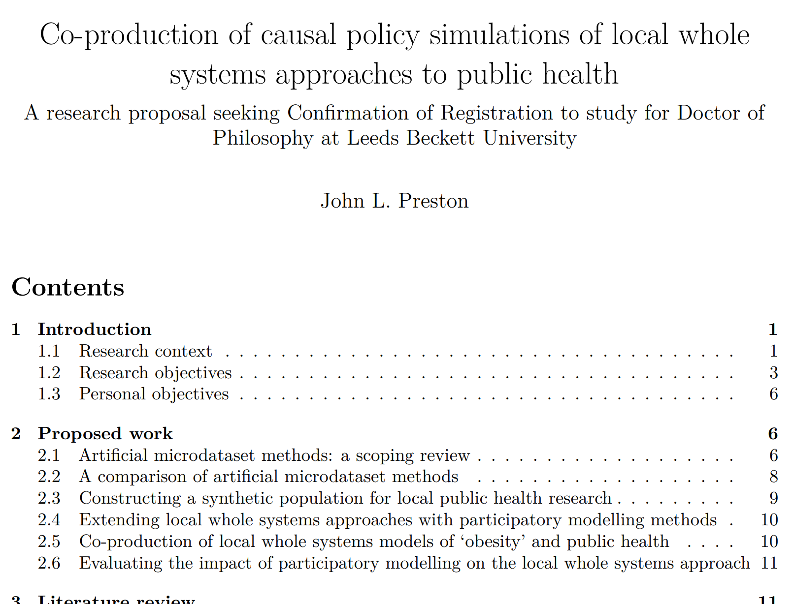 PhD research proposal: Co-production of causal policy simulations of local whole systems approaches to public health